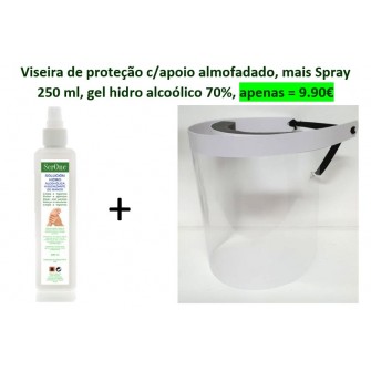 Viseira de proteção c/espuma pra a testa + Spray gel